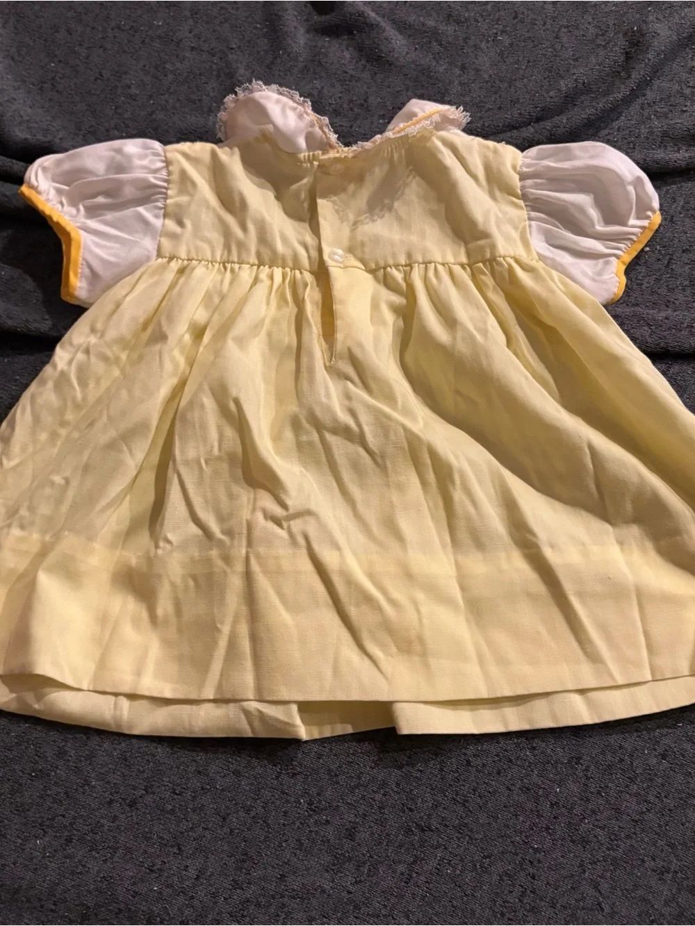 Vintage Yellow baby dress with embroidered beehive and bees, size 18 months